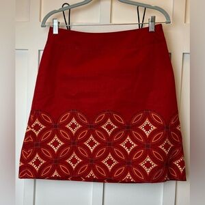 Talbots Petites Size 8 Red Skirt A Line Embroidered Unlined No Stretch Academia